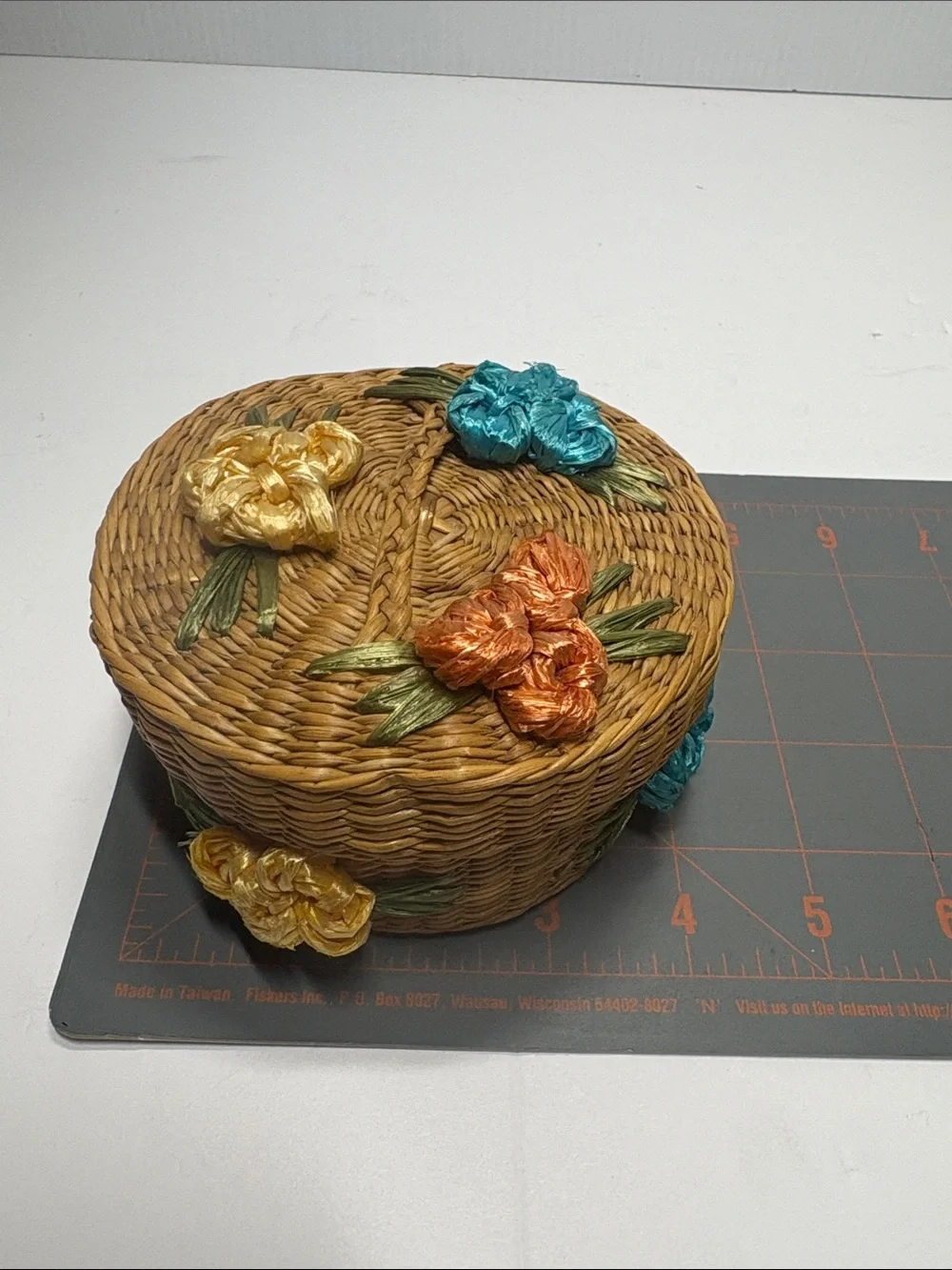 Handwoven Floral Wicker Trinket Box - Multicolor HL4
